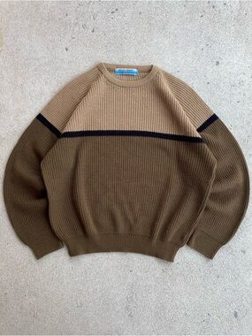 90s Vintage Brown Varsity Surf Knit Sweater